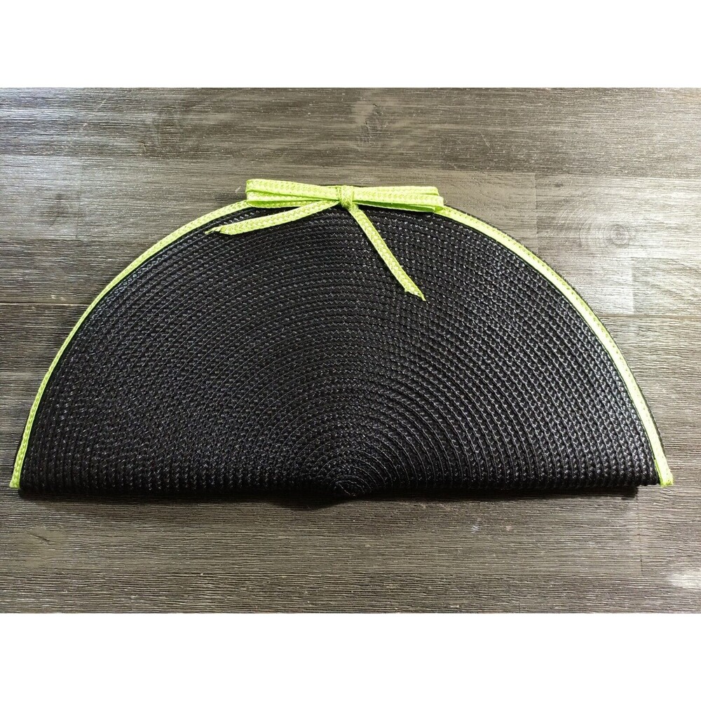 Raffia Black Like Green Half Moon Clutch Purse New
